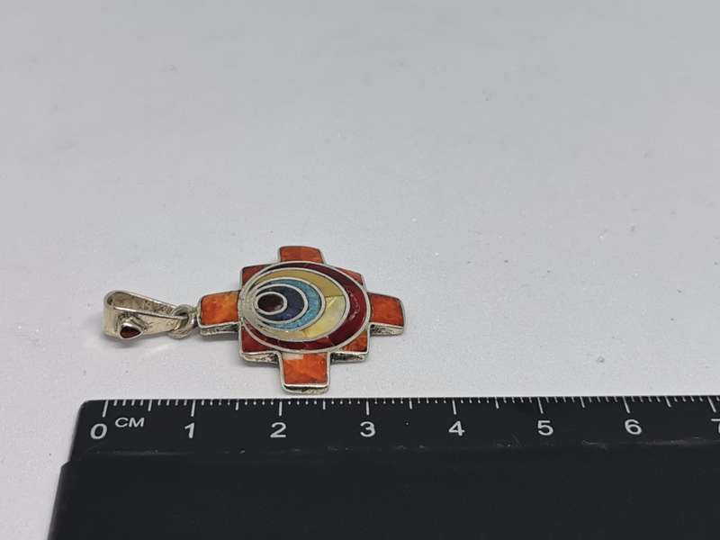 Chakana Cross with Stone Inlays Pendant