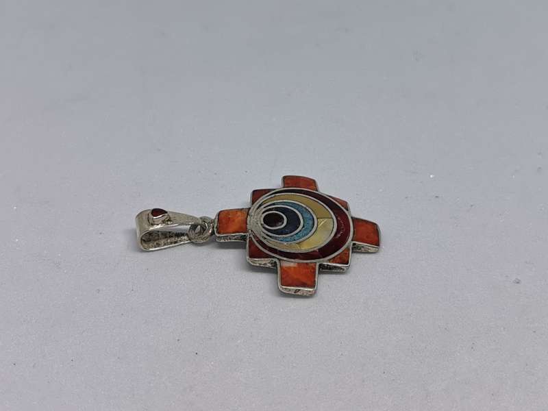 Chakana Cross with Stone Inlays Pendant