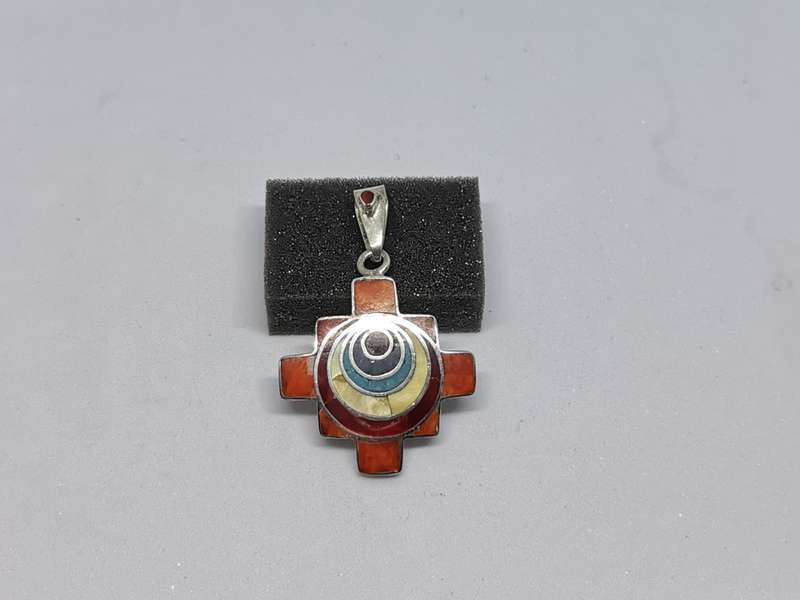 Chakana Cross with Stone Inlays Pendant