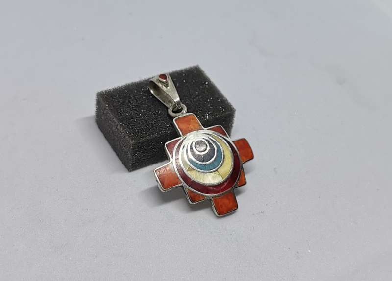 Chakana Cross with Stone Inlays Pendant