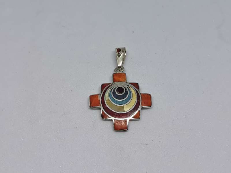 Chakana Cross with Stone Inlays Pendant