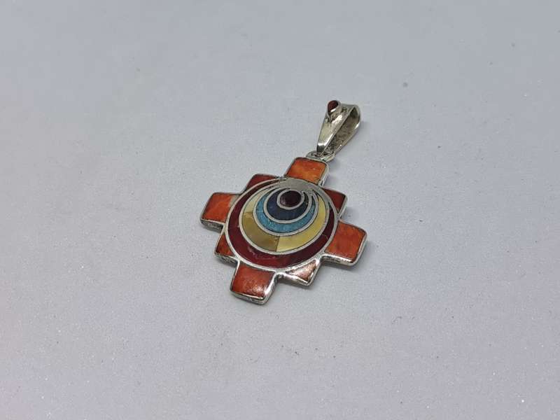 Chakana Cross with Stone Inlays Pendant