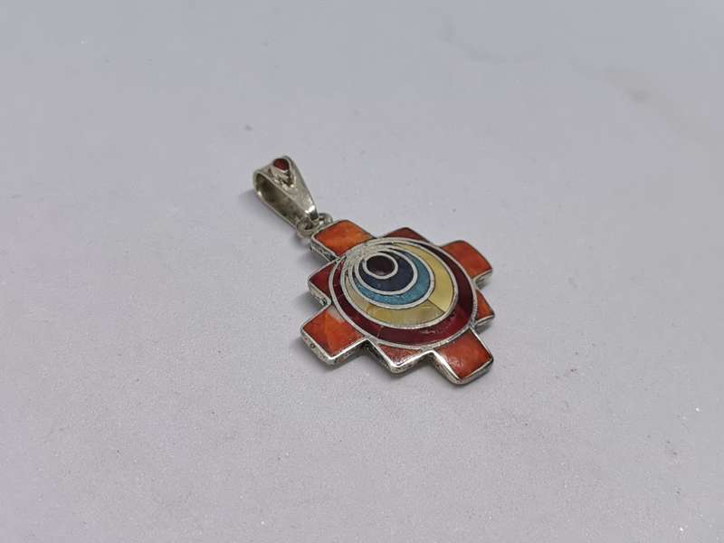 Chakana Cross with Stone Inlays Pendant
