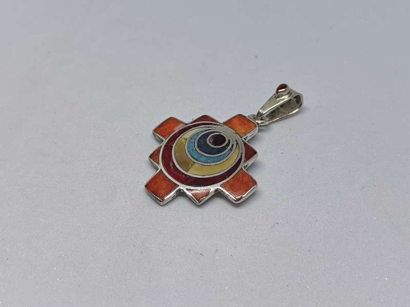 Chakana Cross with Stone Inlays Pendant