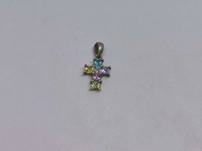 Silver Multi-Colour Cross Pendant