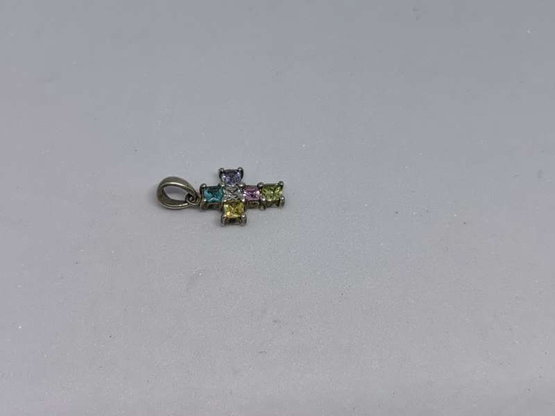 Silver Multi-Colour Cross Pendant