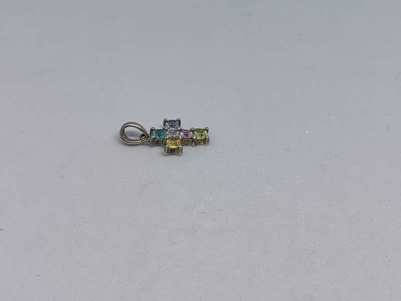 Silver Multi-Colour Cross Pendant