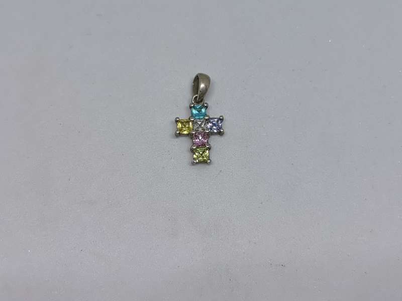 Silver Multi-Colour Cross Pendant