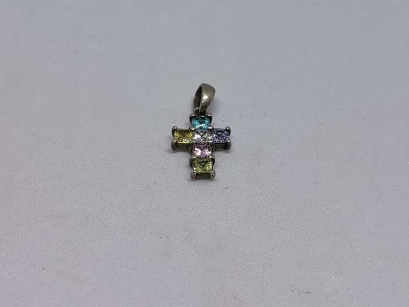 Silver Multi-Colour Cross Pendant