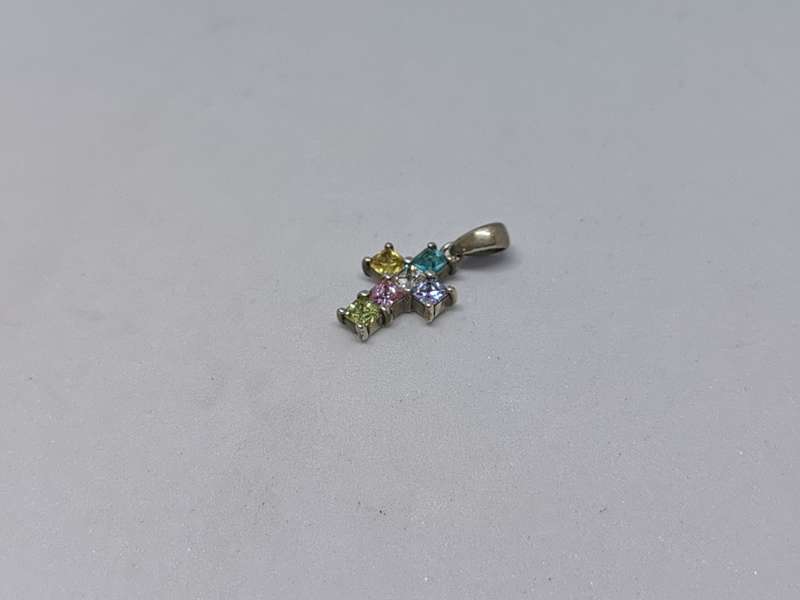 Silver Multi-Colour Cross Pendant