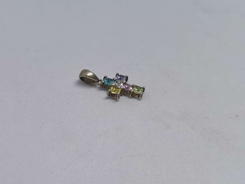 Silver Multi-Colour Cross Pendant