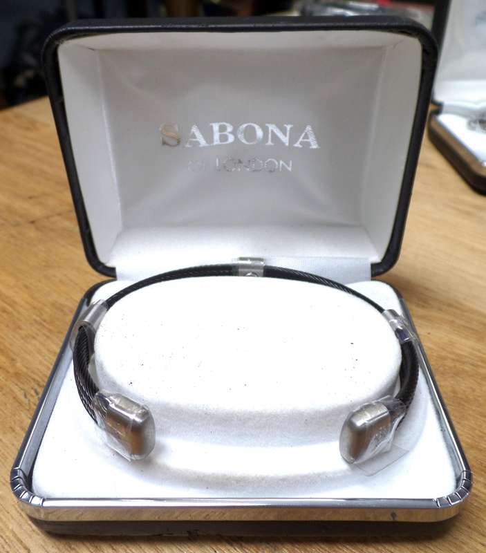 SABONA of London - Men's Trio Cable Black Satin wristband