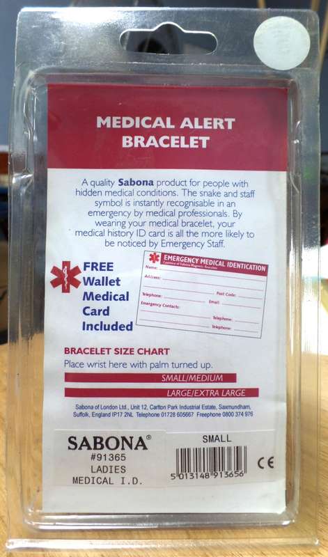 SABONA - Lady's Medical ID Bracelet, Small