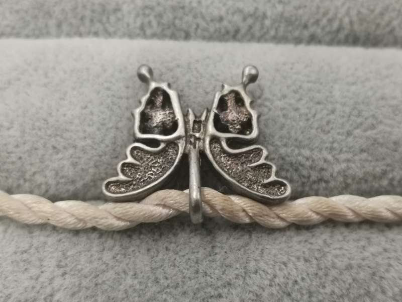 925Silver: Cancer Awareness Butterfly Pendant on Rope Necklace - Length: 41cm