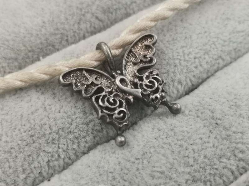 925Silver: Cancer Awareness Butterfly Pendant on Rope Necklace - Length: 41cm