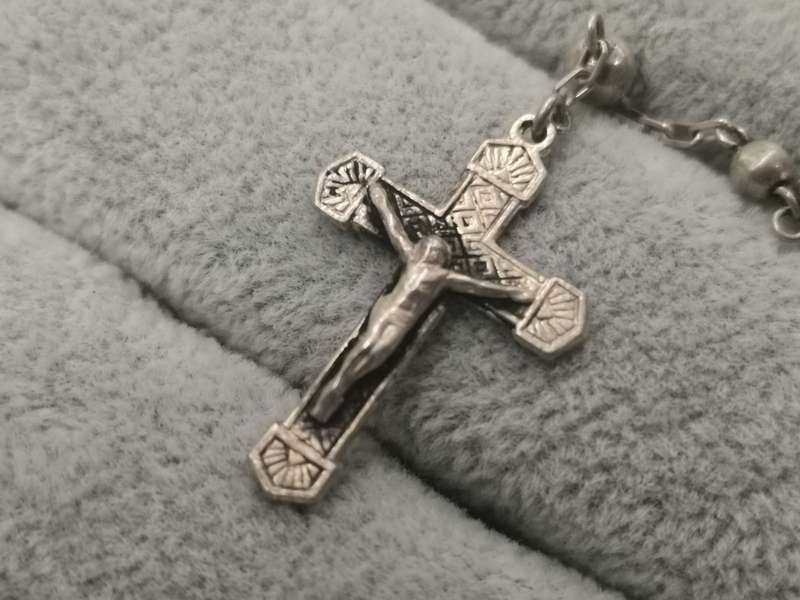 925Silver: Rosary Cross Necklace - Length 57cm / 47 cm