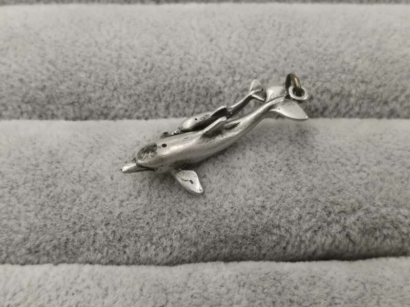 925Silver: Dolphin Pendant ( Loop is Brass) - Size 30x7mm