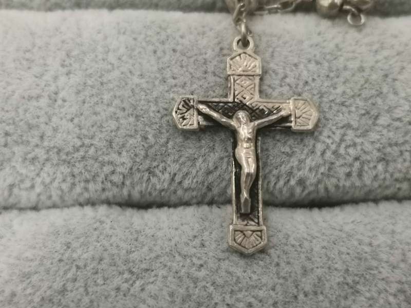925Silver: Rosary Cross Necklace - Length 57cm / 47 cm