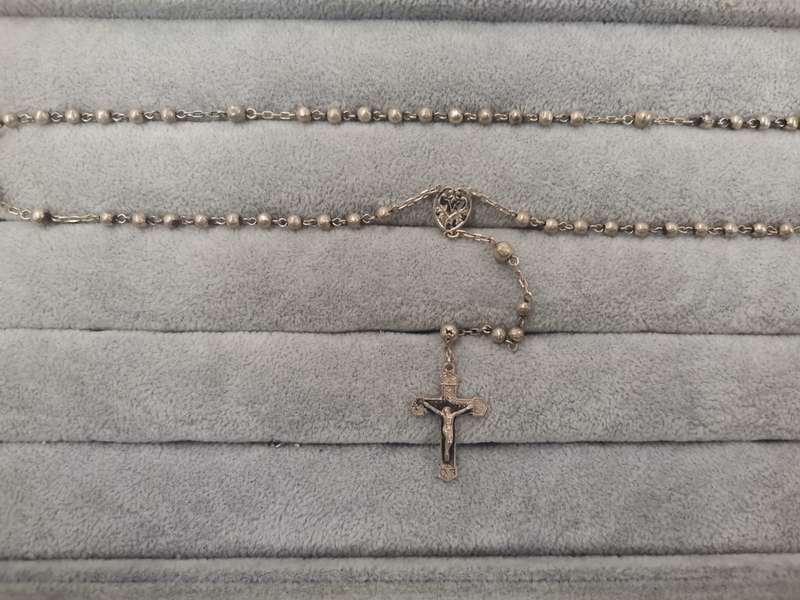 925Silver: Rosary Cross Necklace - Length 57cm / 47 cm
