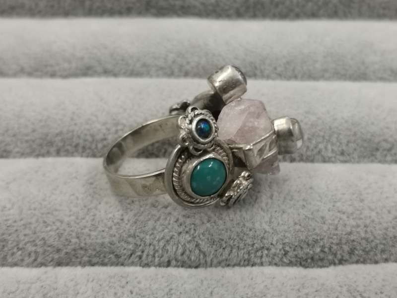 925Silver: Unique Design Ring - Multiple Gemstones - Size P3/4