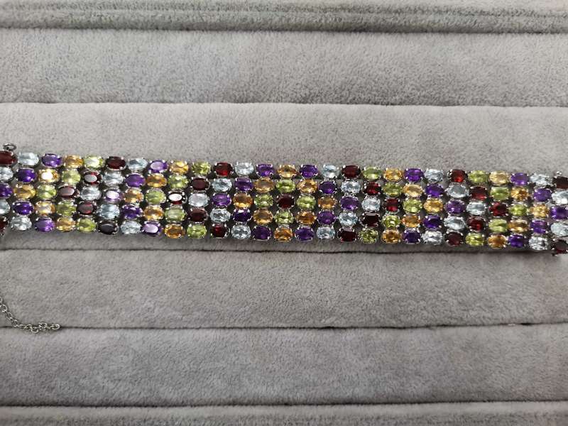 For Danie - Sterling Silver: Bracelet Decorated with Colorful Stones - Size 18.5cm/2.5cm