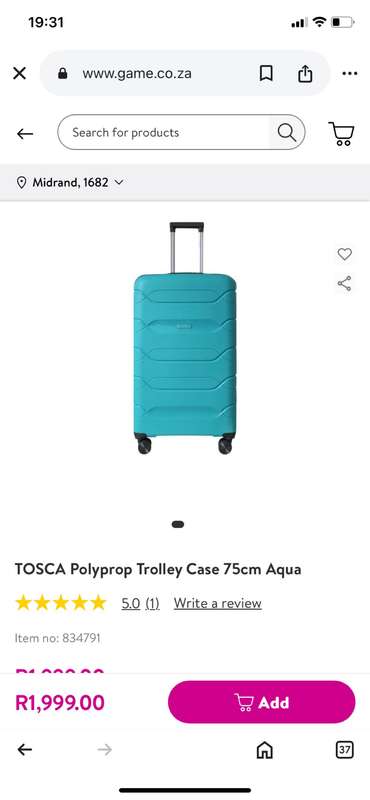 TOSCA Polyprop Trolley Case 75cm Aqua