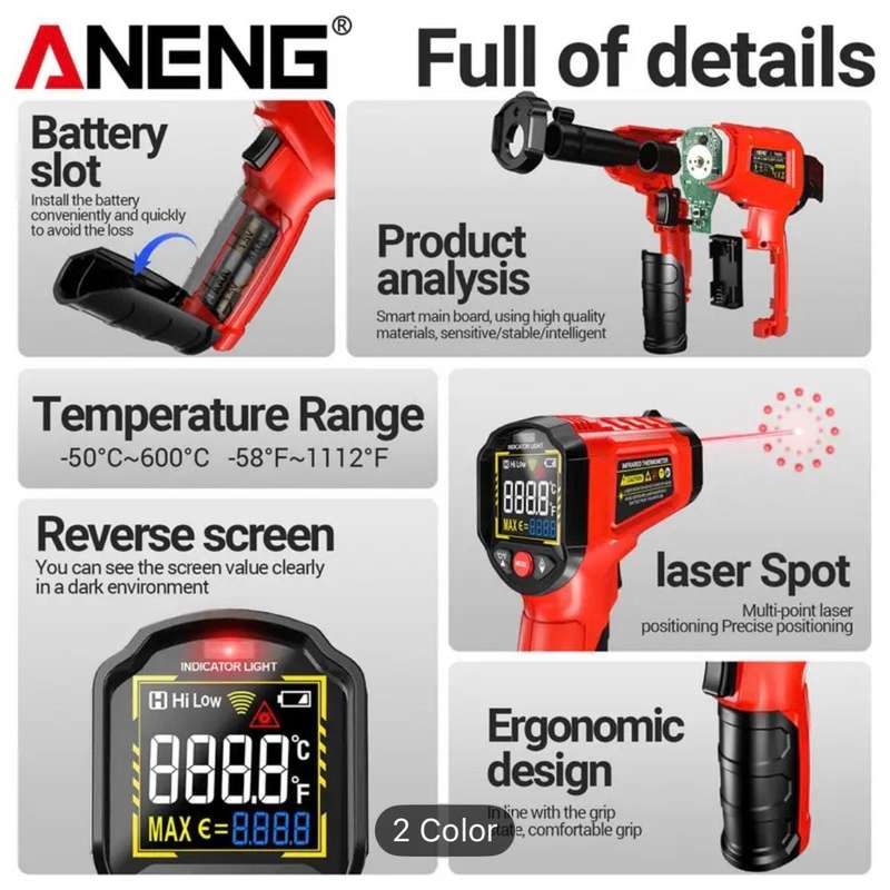 ANENG TH203 Industrial Grade Infrared Thermometer-Black