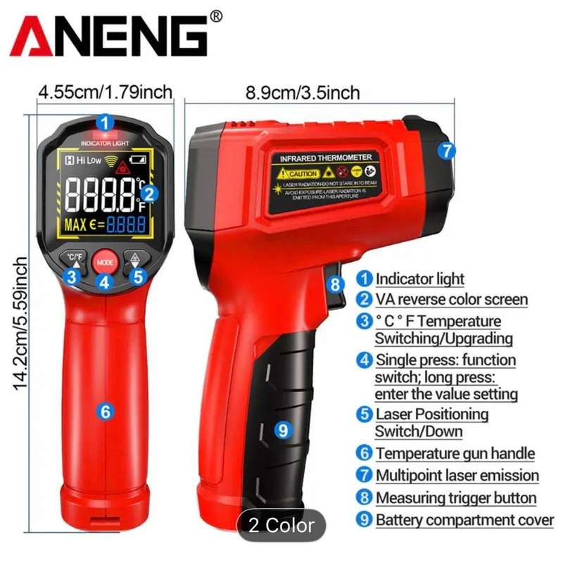 ANENG TH203 Industrial Grade Infrared Thermometer-Black