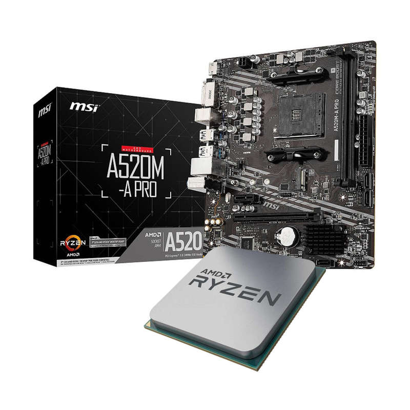 MSI A520 MOTHERBOARD+CPU RYZEN 5 5500+4GB DDR4 RAM COMBO FAULTY READ DISCRIPTION