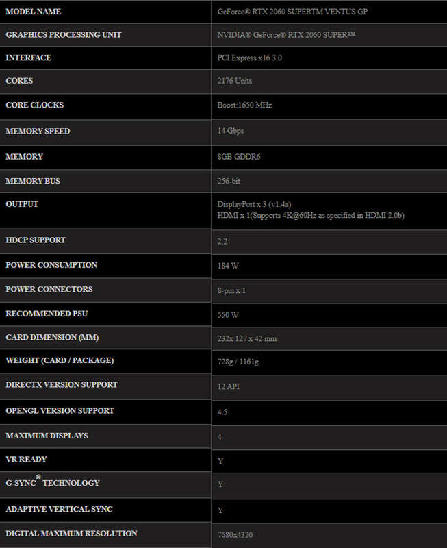 MSI GeForce RTX 2060 SUPER VENTUS GP 8GB GDDR6 Graphics Card
