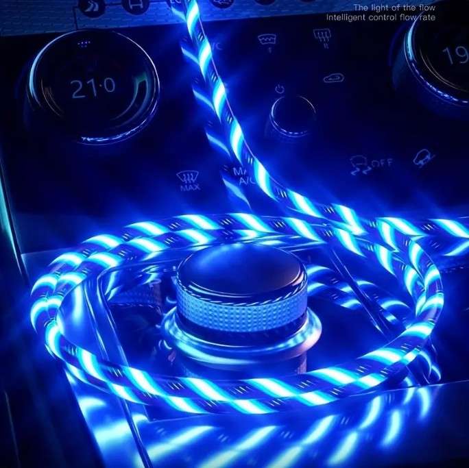 USB Type C Cable LED Glowing Charging Cable 1m BLUE