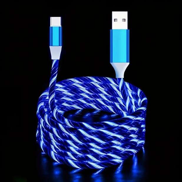 USB Type C Cable LED Glowing Charging Cable 1m BLUE