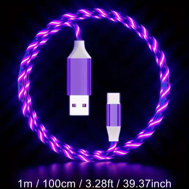 USB Type C Cable LED Glowing Charging Cable 1m PURPLE