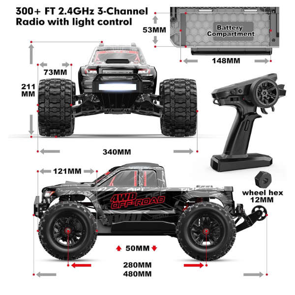 MJX Hypergo 10208 V2  1/10 RC Truck 4X4, Brushless RC Cars Very Fast up to 50mph, ARTR Up to 4S LiPo