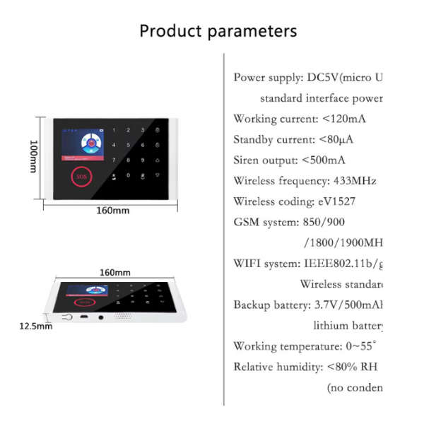 Tuya/ Smart Life Touch Screen Wireless SOS Alarm Home Security Alarm System with GSM&WiFi