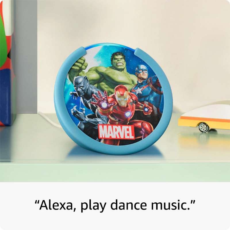 Amazon Echo Pop Kids | Marvel Avengers with Alexa | Designed for kids, with/without parental control