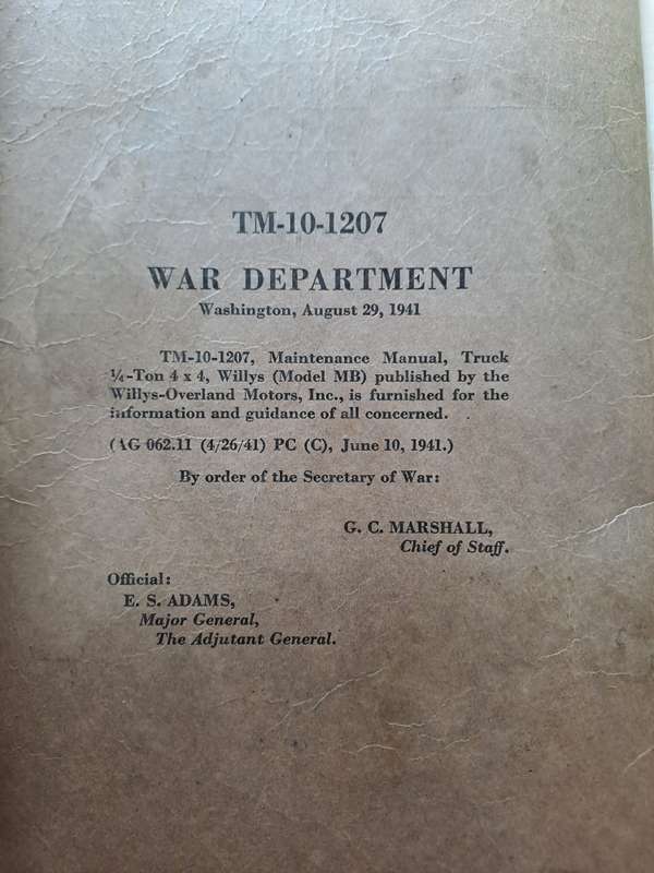 Maintenance Manual for Willys Truck Quarter Ton 4 x 4