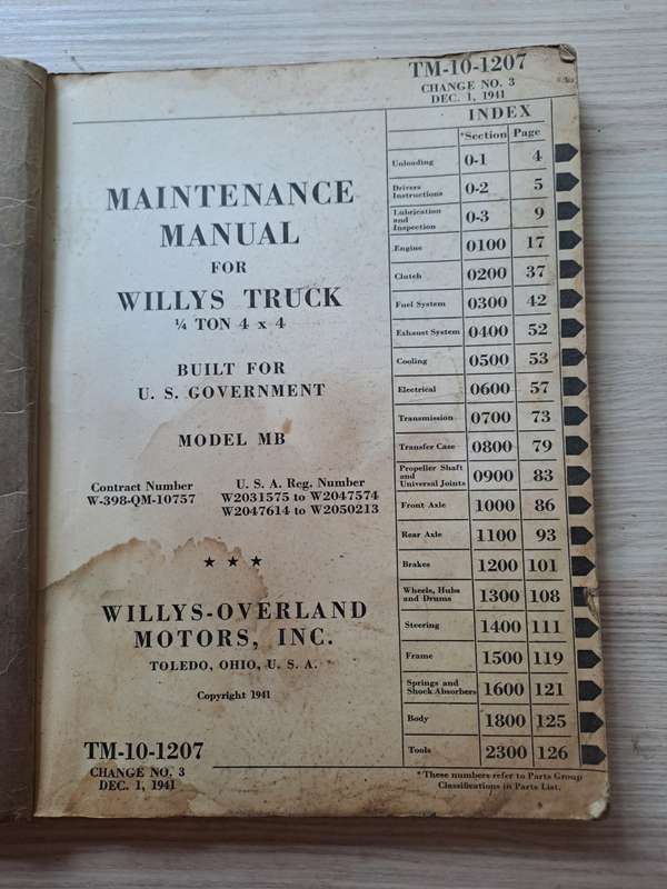 Maintenance Manual for Willys Truck Quarter Ton 4 x 4