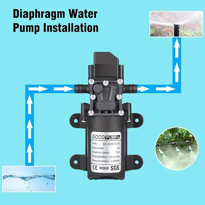 12V Pump High Pressure Diaphragm 6L/min 70W Auto on off with Hosetail and Clamp **LOCAL STOCK**