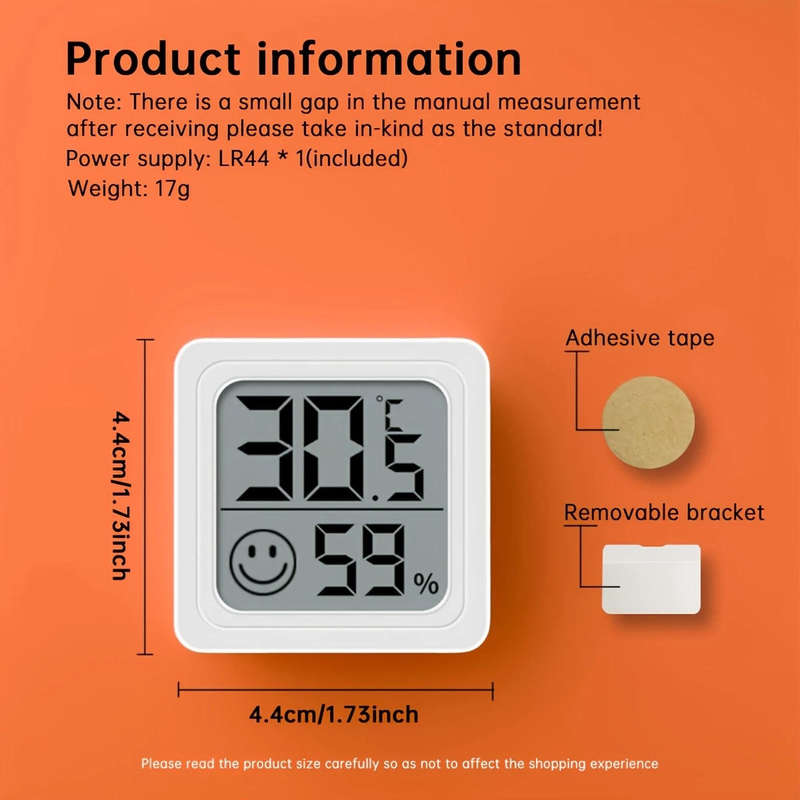 Meter Humidity + Temp Hygrometer Digital White Square 45 x 45mm **LOCAL STOCK**
