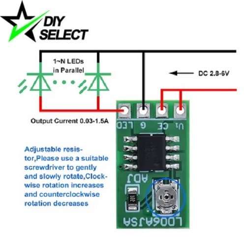 LED Driver Constant Current Adjustable 30-1500mA (2.8 - 6V) **LOCAL STOCK**