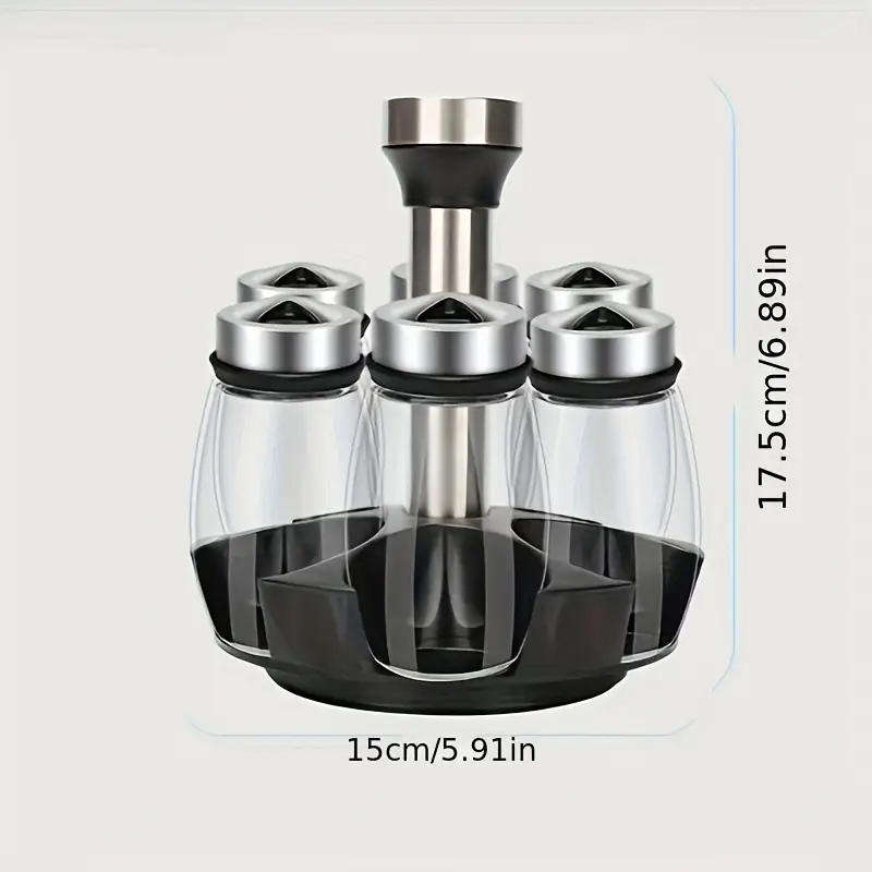 7pcs/Set Kitchen Spice Jar Set with Rotating Organizer