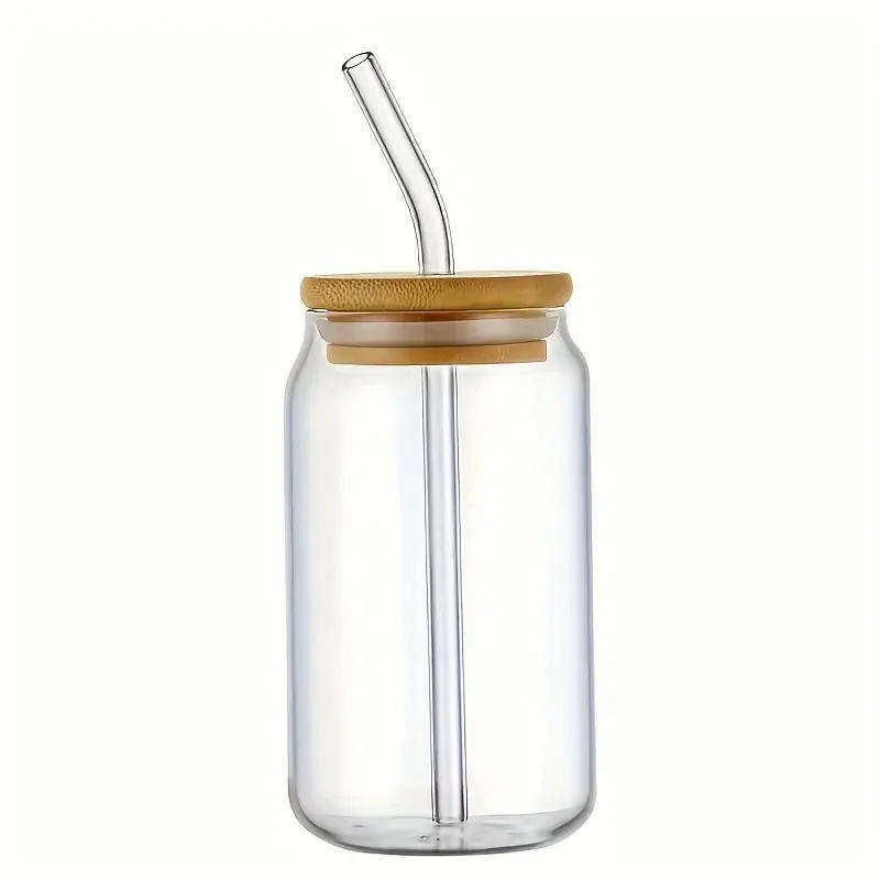 4pcs Set (1 550Ml Water Cup + 1 Bamboo Lid + 1 Glass Straw + 1 Straw Brush)