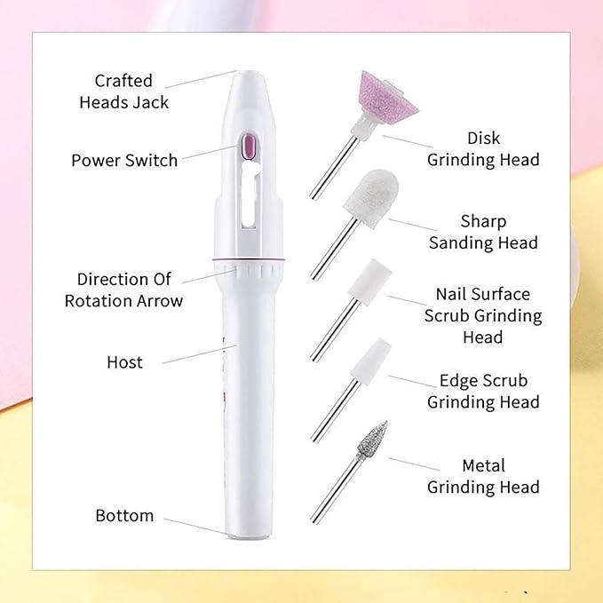 Electric Nail Grinder Set  5-in-1 Manicure Pen with Sharpeners & Cleaning Brush