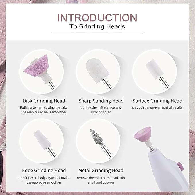 Electric Nail Grinder Set  5-in-1 Manicure Pen with Sharpeners & Cleaning Brush