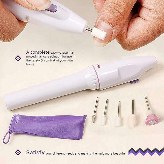 Electric Nail Grinder Set  5-in-1 Manicure Pen with Sharpeners & Cleaning Brush