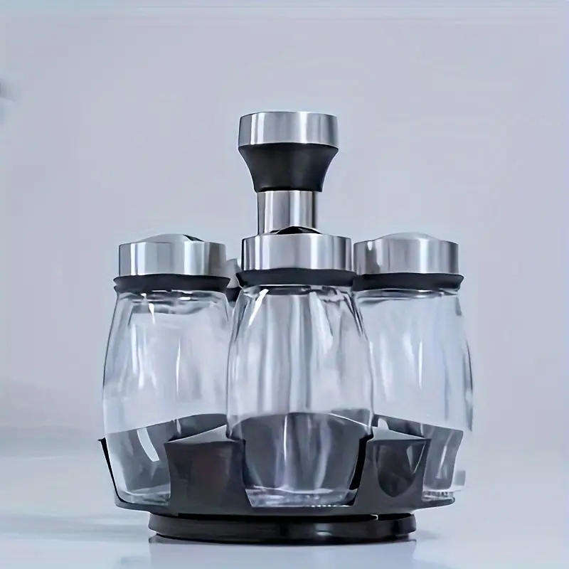 7pcs/Set Kitchen Spice Jar Set with Rotating Organizer