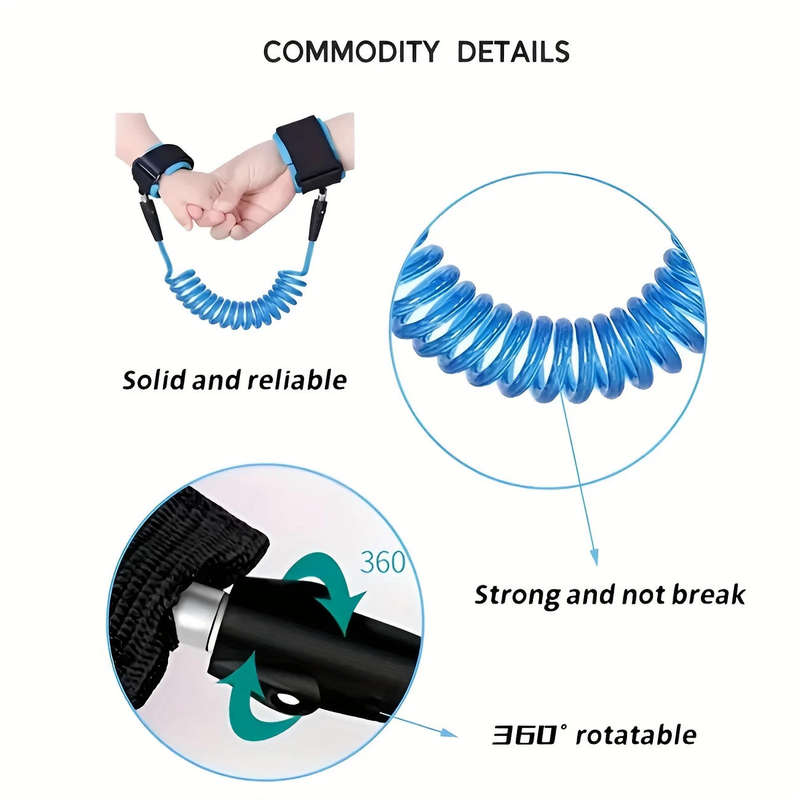 Anti-Lost Bracelet for Kids  Adjustable Safety Wrist Strap with 360° Rotating Cord