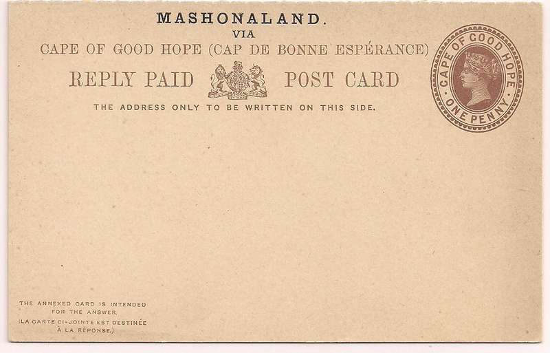 Rhodesia 1891 1d+1d Reply P.Stat Postcards