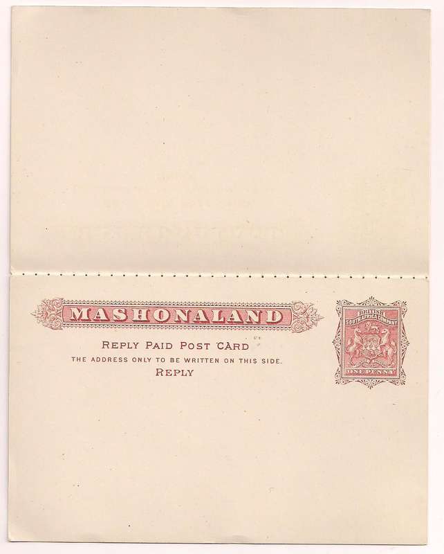 Rhodesia 1893 1d+1d Reply P.Stat Postcards